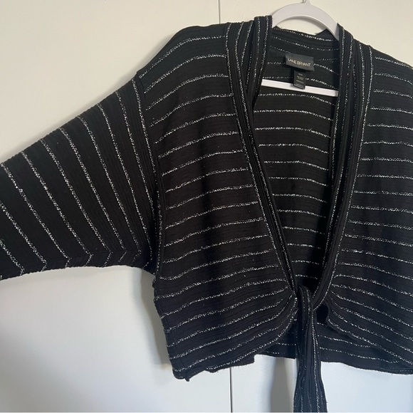 Lane Bryant Black and Silver Metallic Striped Tie Cardigan size 18/20 - Picture 6 of 6